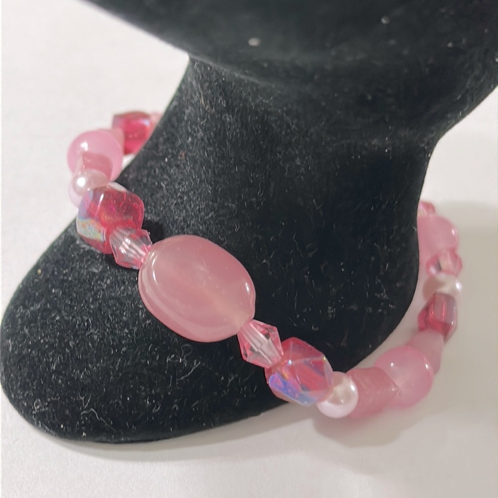 Ladies Handmade Beaded Stretch Bracelet in Pastel Pink